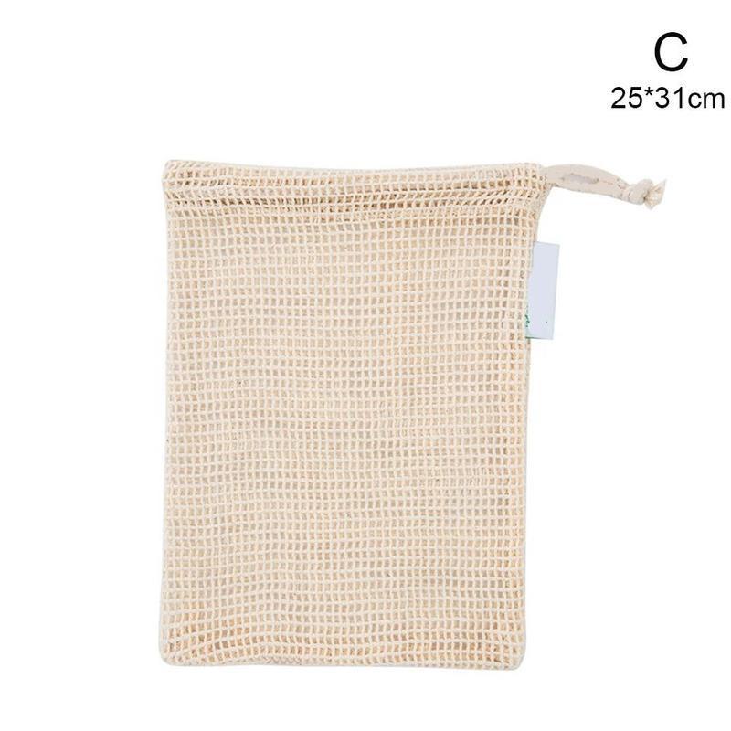 Herbruikbare katoenen net groentezakken groente- en fruitzak keukengroentezak met trekkoord opbergzak fruit  p0 k 6: C