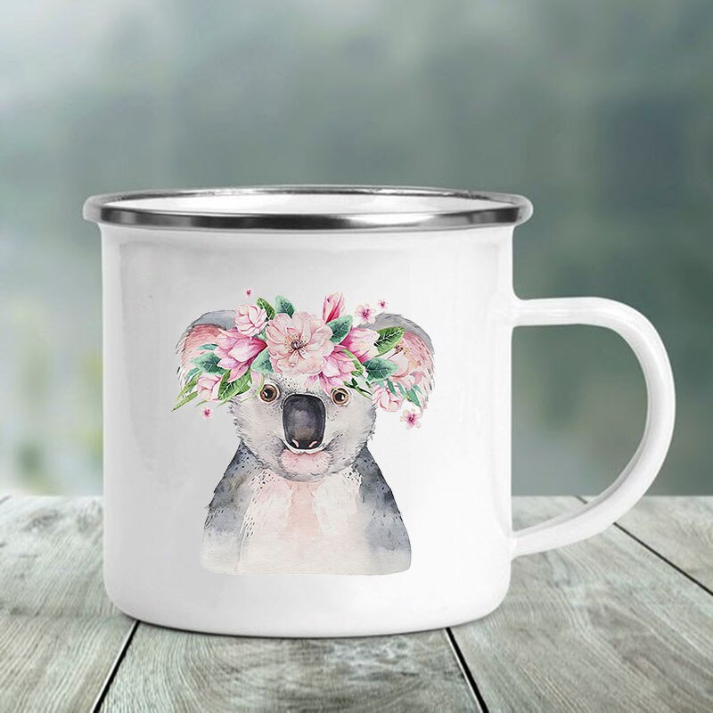 Søtt dyr bokstavtrykk krus glass kaffe te kopp drikker dessert frokost melk kopp emalje krus håndtak drinkware: Xh1987-a015wh-8