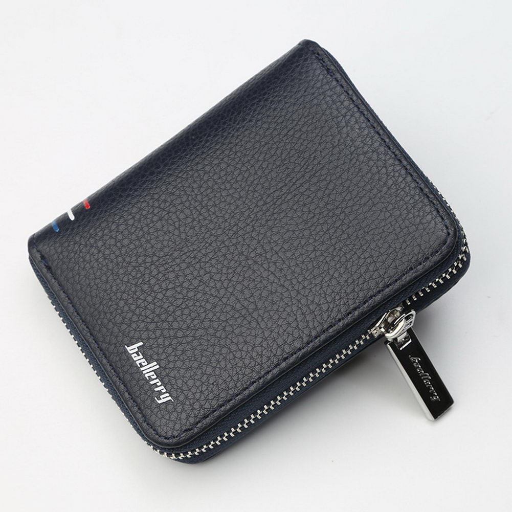Mens PU Leather Zipper Wallet Zip Around Purse Bifold Multi Card Holder: Blue