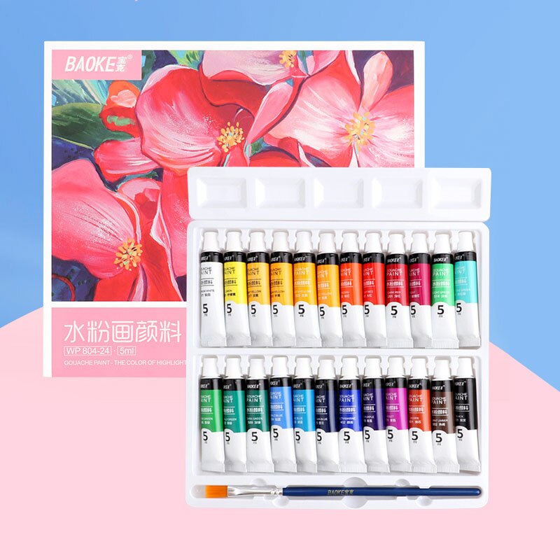 Baoke Gouache Pigment 12/18/24 Kleur 5Ml Beginner Handgeschilderde Aquarel Verf Set Omvat Borstel Kinderen Art schilderen