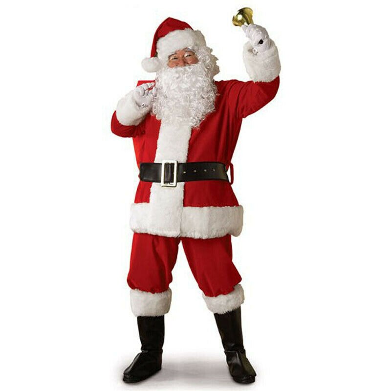 Noël père noël Costume Cosplay père noël vêtements déguisement en noël hommes 5 pièces/lot Costume pour adultes