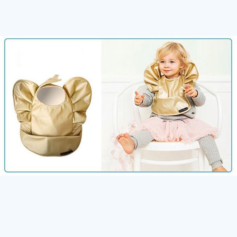 Luxury PU Baby Bibs Waterproof Feeding Baby Crumb Catcher Wipeable Pocket Bibs Washable Kids Sleeve Bib For 1-3 Years Old Child
