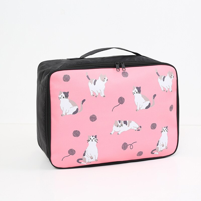 Bolso para cosméticos con caricaturas para mujer, estuches de maquillaje portátil, gran capacidad, almacenamiento de artículos de aseo, bolso organizador de maquillaje, bolsa de viaje,: Pink Cat L