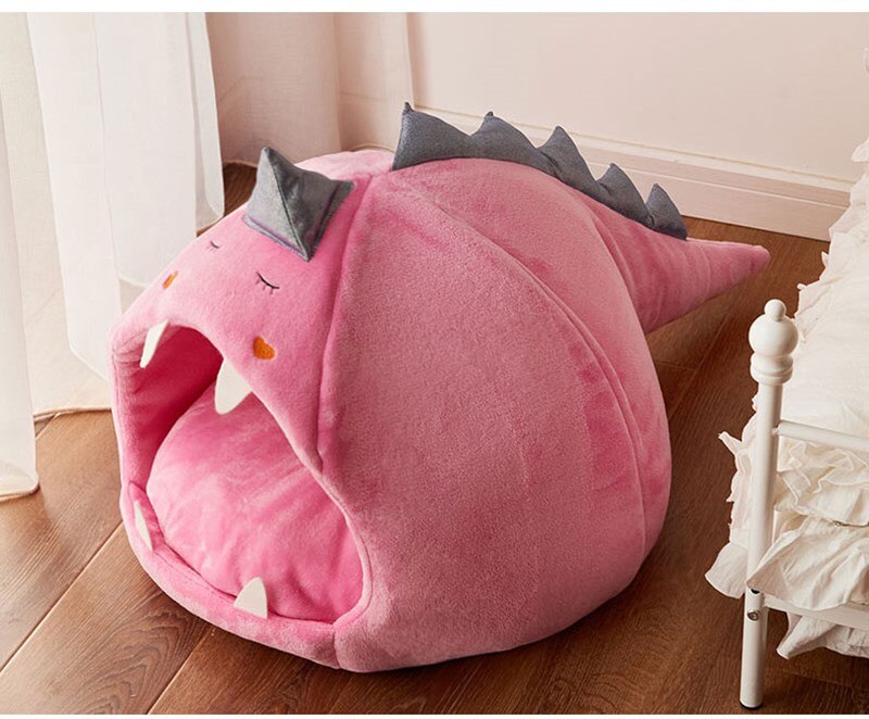 Hond Bed Huis Dinosaurus Vorm Kennel Houdt Alle Seizoenen Warm Kleine Hond Teddy Universele Kat Bed Afneembaar En Wasbaar Pet levert: pink / M