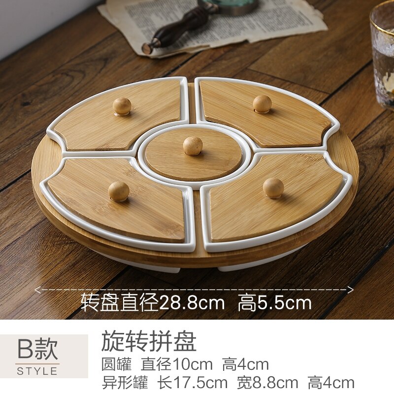 Ceramic Five Grid Rotating Platter with Lid Rotating Tray Candy Fruit Plate Large Divided Snack Tray Home Decoration: A