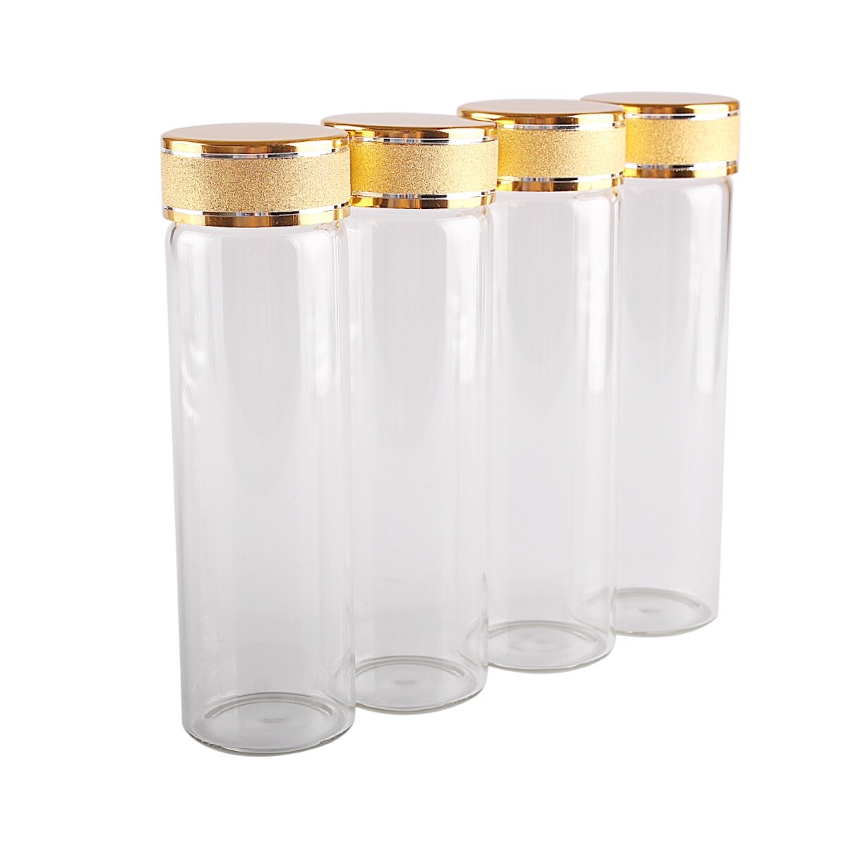 5pcs 50ml Glass Bottles with Golden Frosted Lids Potion Bottles Glass Vials Perfume Bottles Spice Jars Size: 30*100mm