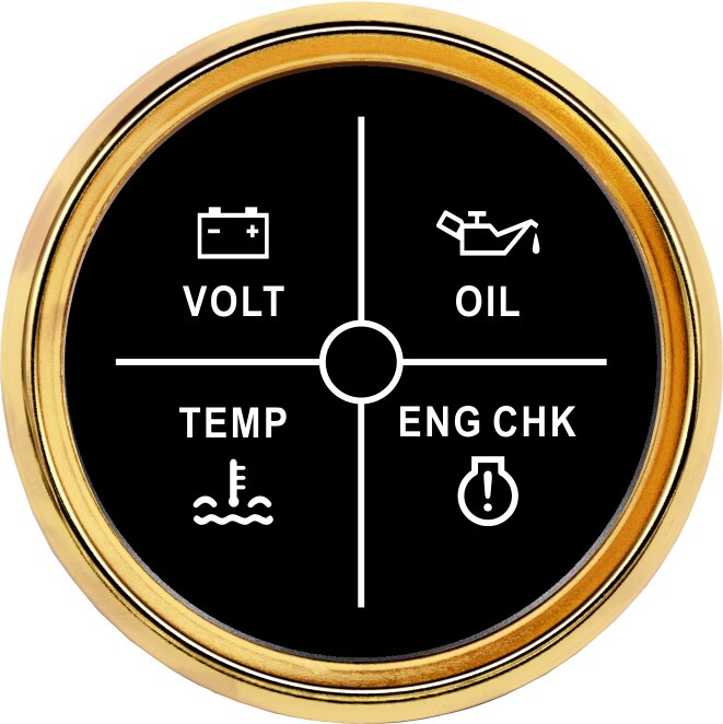 Indicador de alarma para coche y barco medidor de temperatura de 52mm con retroiluminación de 9-32V, indicador de aceite, agua y control del motor, 4 indicador de alarma LED: 800-00258