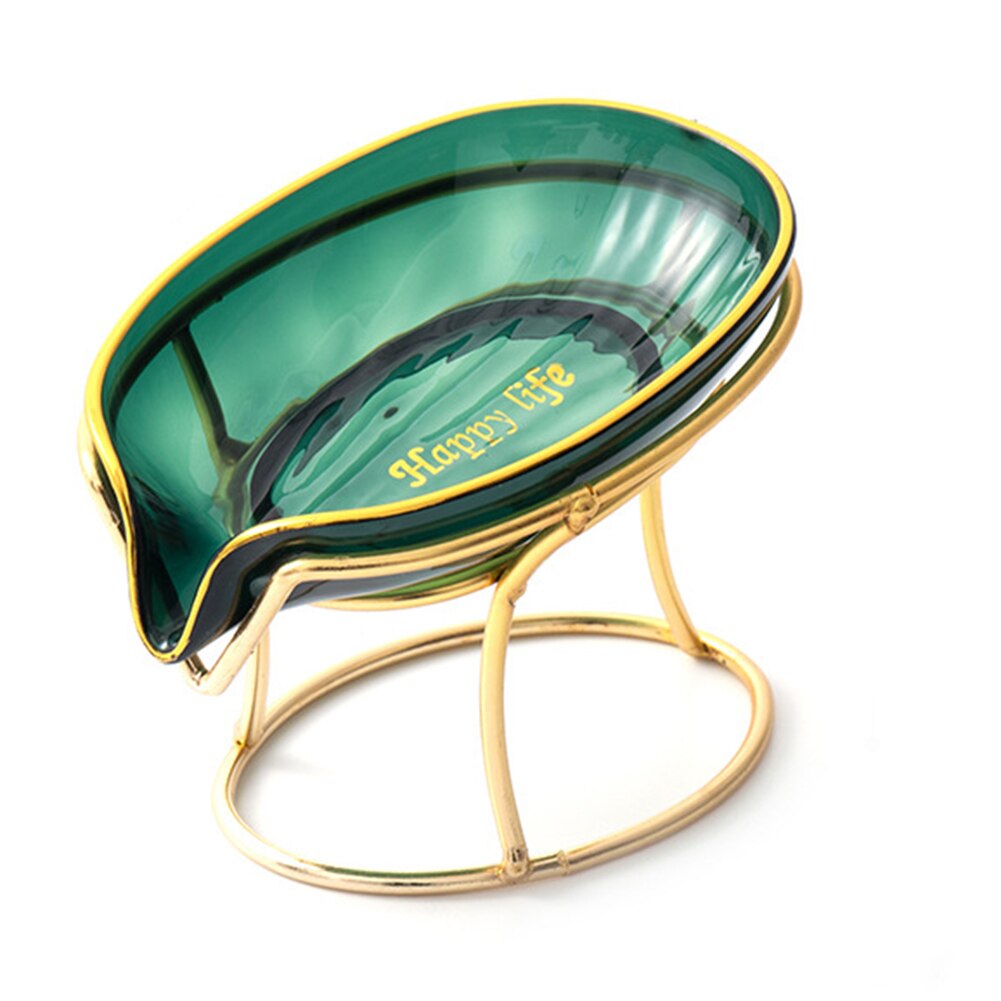 Luxury Ceramics Leaf Shape Soap Box Drain Iron Rack Soap Holder Shower Sponge Storage Plate Tray Non-slip Kitchen Supplies: Green 1