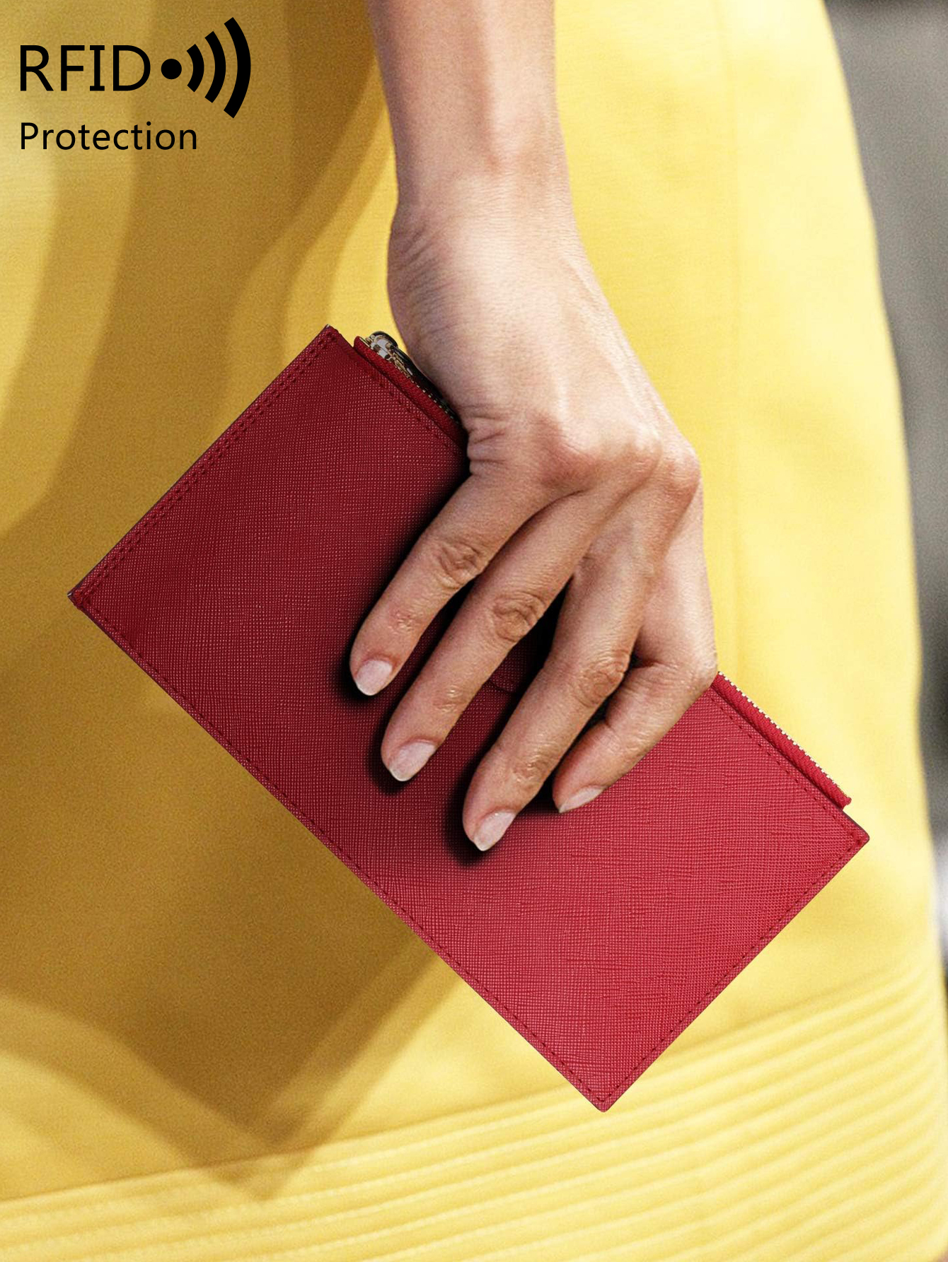 Modische lange Damenbrieftasche mit RFID-Diebstahlschutz, Doppelreißverschluss und großem Fassungsvermögen, hochwertige PU-Damenbrieftasche