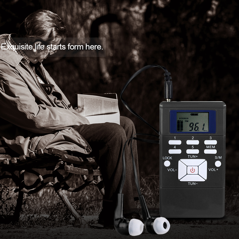 Mini DSP Stereo Radio FM Cyfrowy odbiornik zegara do spotkań Jednoczesne tłumaczenie Clip-on Radio ze smyczą do słuchawek 1.2