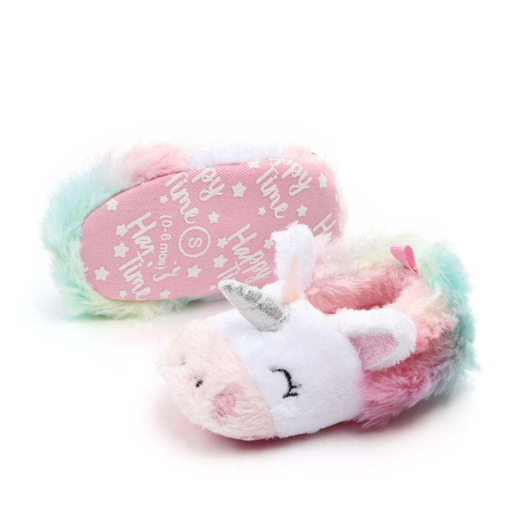 toddler baby girl flowers unicorn shoes plush PU shoes soft bottom crib shoes spring and autumn first step 0-18M