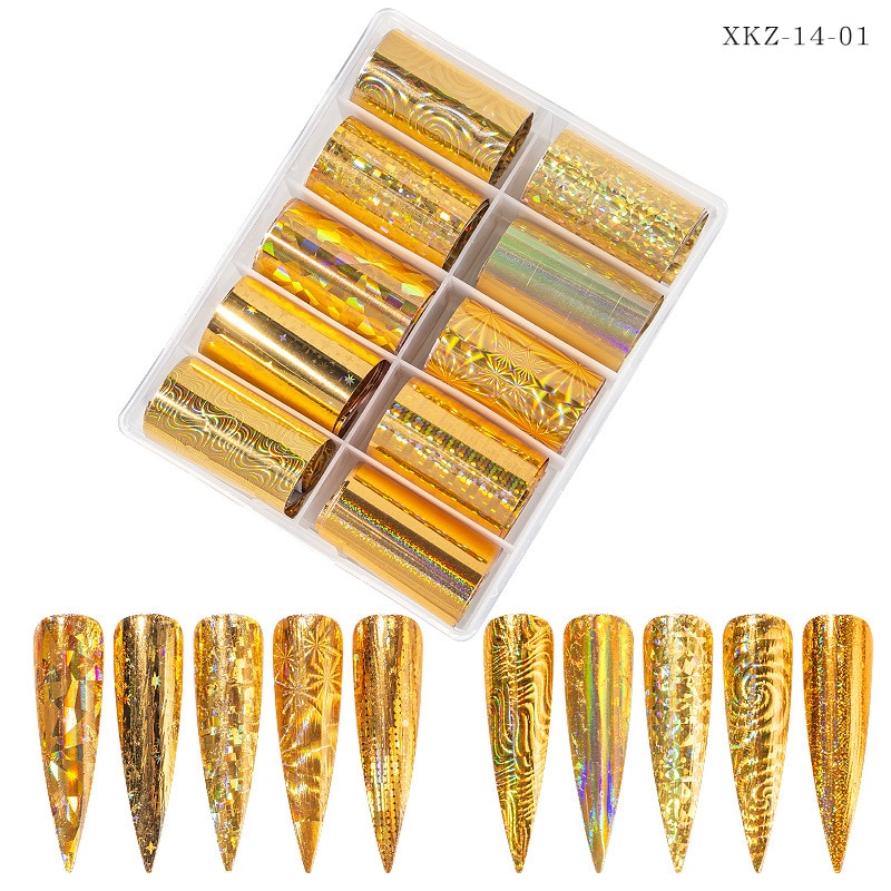 Snakeskin Marble Sticker Set Gold and silver Nail Foils Transfer Wraps Nail Art Decoration Star transfer paper 10Rolls/Bottle