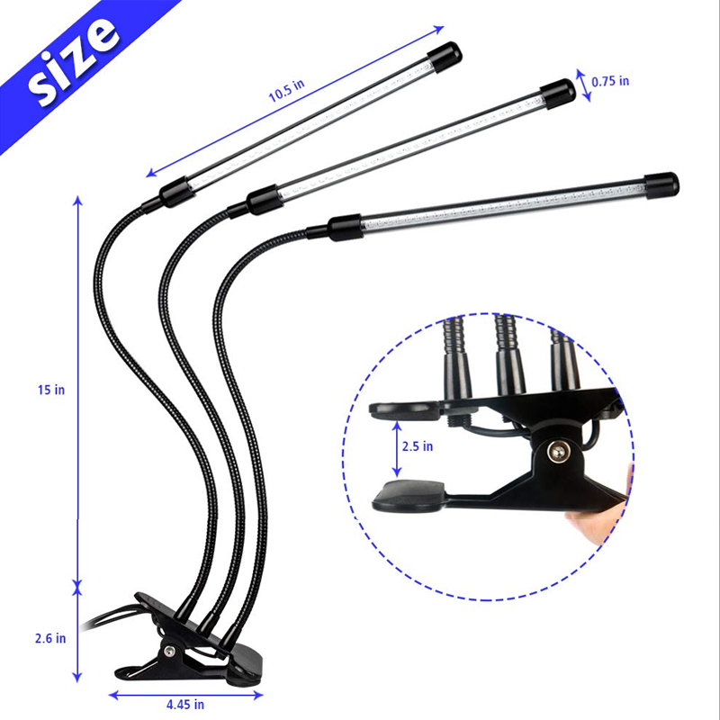 Planting lamp growth lamp holder timer lamp 27w plant growth lamp USB plug LED 3 head for indoor plant growth lighting