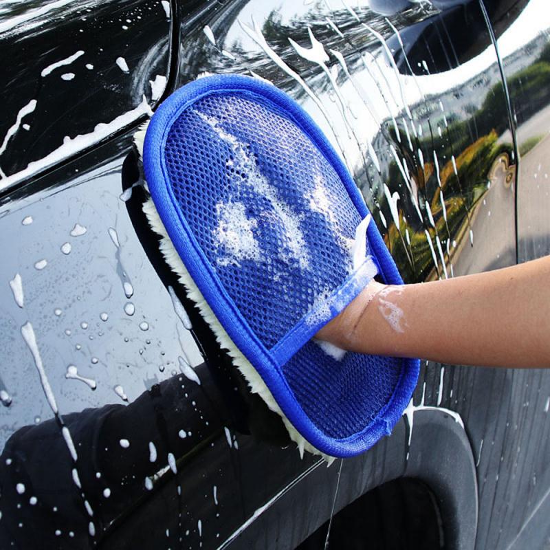 Bilvask hansker bil styling ull myk rengjøringsbørste motorsykkel vaskemaskin rengjøringsbørste motorsykkel vaskemaskin pleieprodukter: Blå