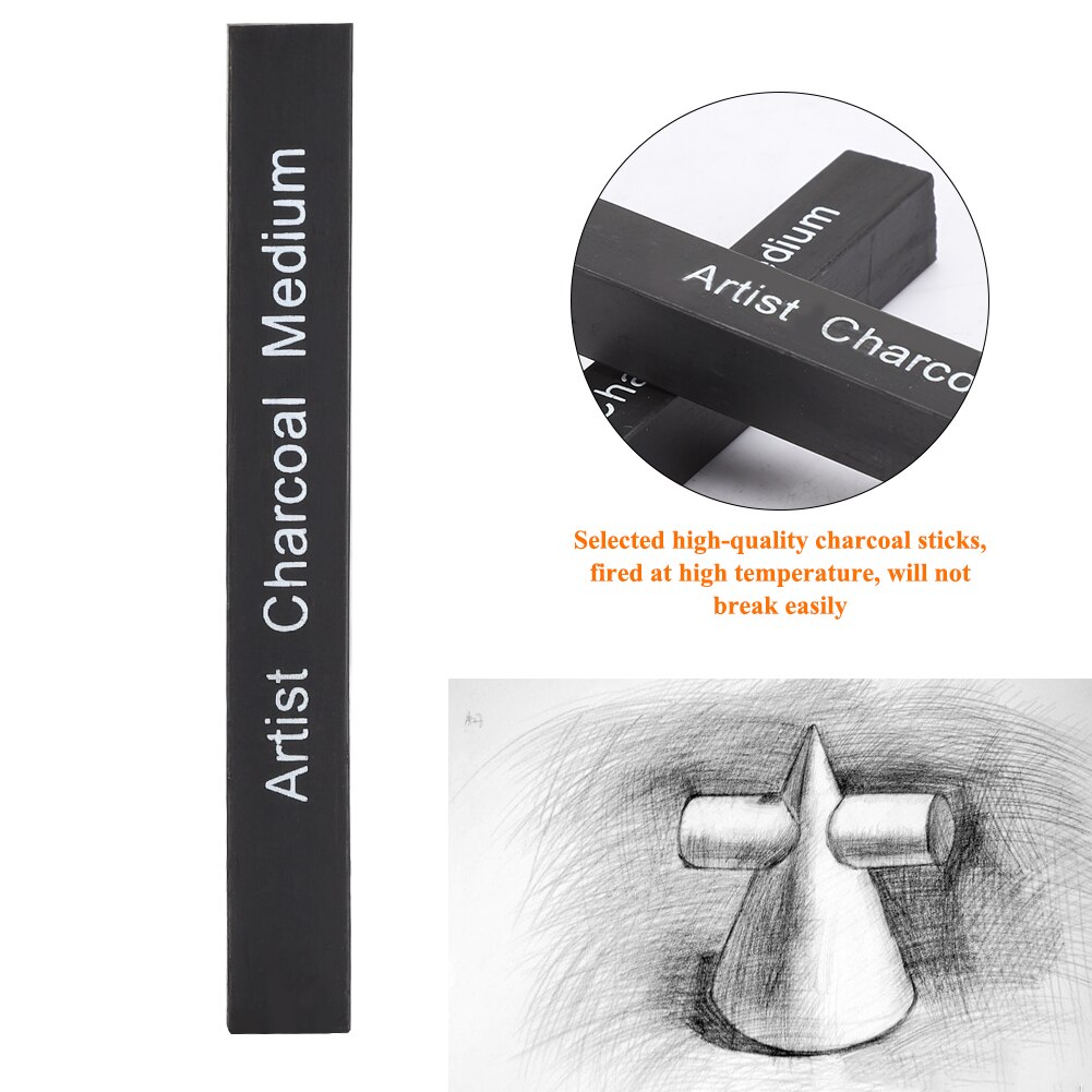 12Pcs Compressed Charcoal Sticks Black Square Soft/Medium/Hard Graphite Drawing Pencil Art Suppl