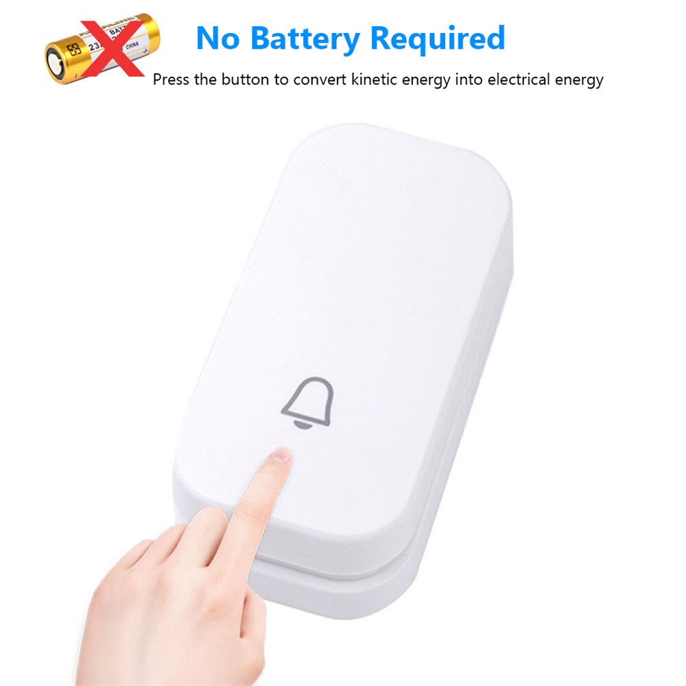 SMATRUL self powered Waterproof Wireless DoorBell Cordless Door Bell ring night light no battery EU plug home button Receiver
