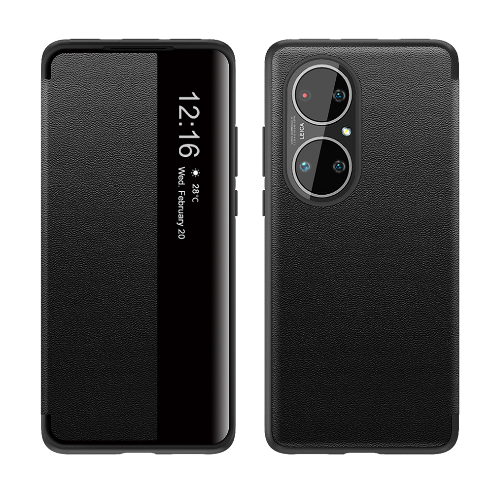 Smart Wake Up Sleep Flip Cover Side View Leather Case For Huawei P30 P40 Pro+ Plus P50 60 Pro Automatic Magntic Suction: HUAWEI P60 Art / black