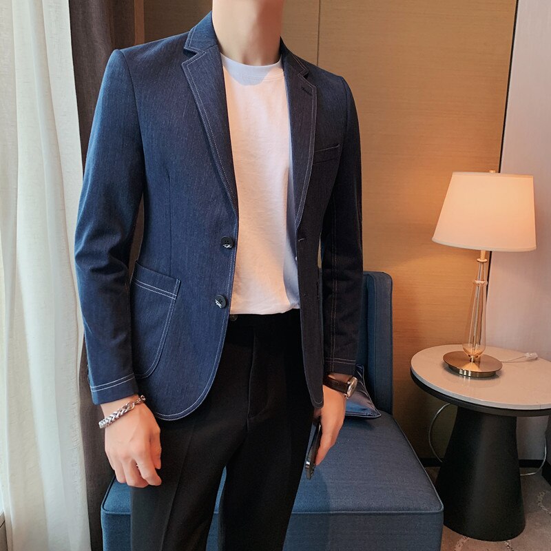 Traje de estilo coreano para hombre, chaqueta ajustada, vestido de , chaqueta de traje de Color blanco sólido, ropa de de , 2022