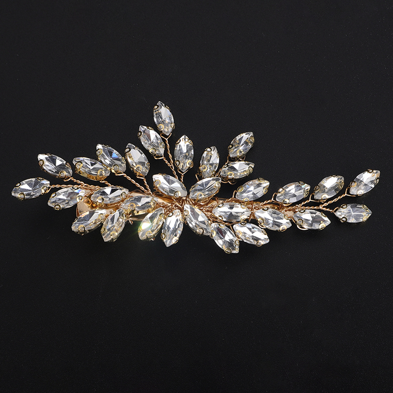 Trendy Sølv Rhinestone Brud Hårklemme - Håndlaget Bryllupshårpynt Gull Fest Brud Hårpynt Grønn Tiara