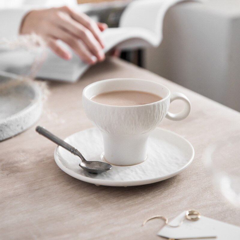 Matte Black Coffee Cup Set Porcelain Tea Cups with Saucer 200ml Mug