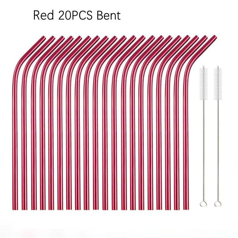 6*215Mm 10 Kleuren Milieuvriendelijke Herbruikbare Metalen Rietjes Set 304 Rvs Rietje Cocktail Party Favor Bar accessoire
