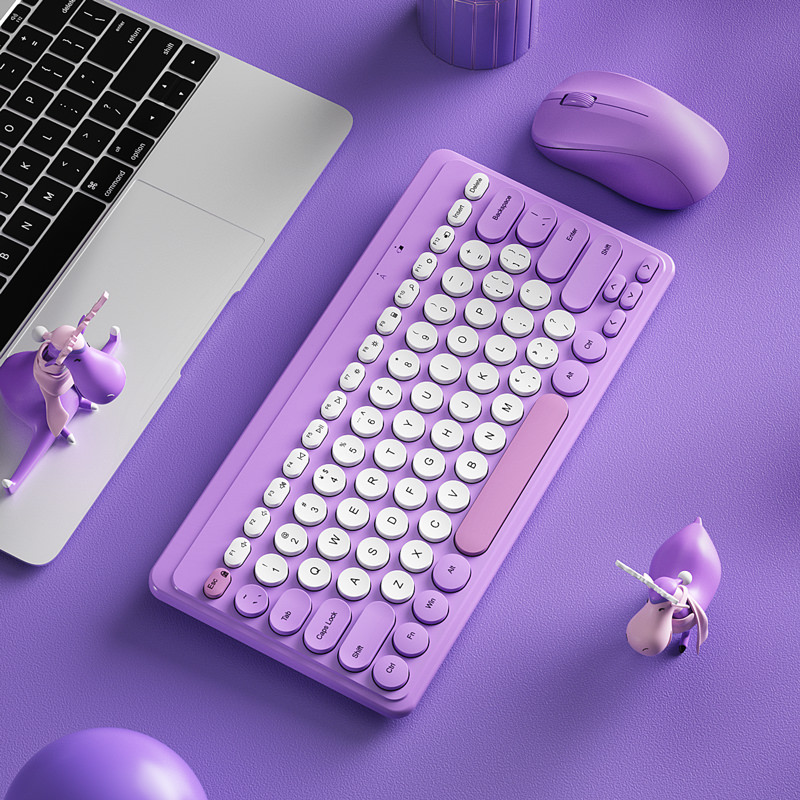 2.4G Wireless Keyboard Mouse Set Mute 1600 DPI Mini Wireless Computer Keyboard Mouse Combos Office Keyboard for Laptop PC Gamer: purple set