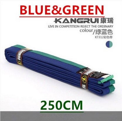 Ceinture de taekwondo noire wtf de haute qualité, ceinture en coton brodée, ceinture de taekwondo personnalisée, 2.5m ceintures de karaté de couleur rouge, bleu et jaune: Bleu avec vert