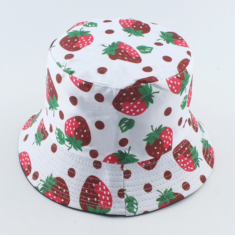 2022 Fruit Bucket Hats Cool Outdoor Cotton Summer Fisherman Hat Fishing Caps: strawberry white