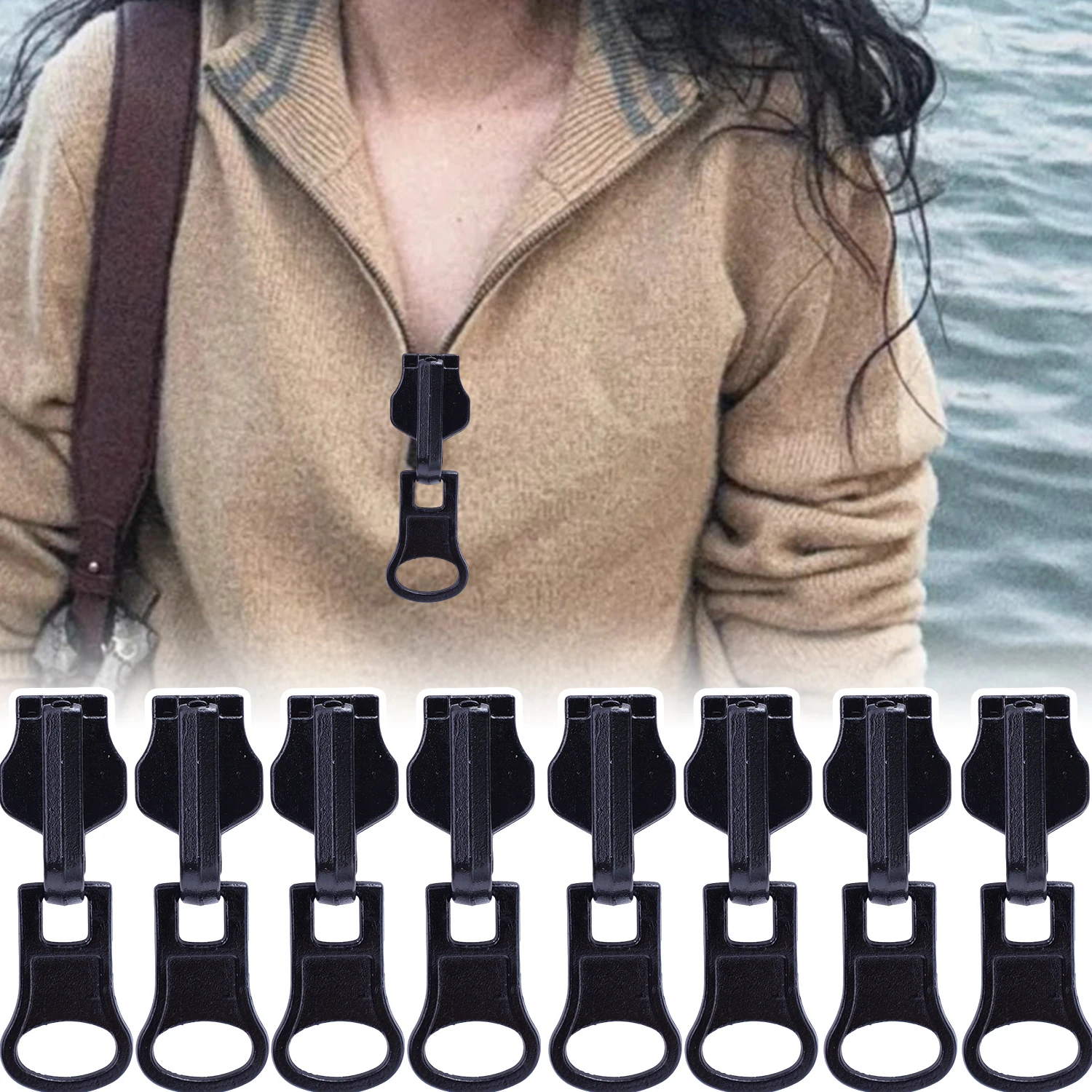2-10 SZTUK Dwustronne obrotowe zamki błyskawiczne na szynę Kurtka Sukienka Torba Bagaż Metalowe głowice zamków błyskawicznych Zestaw naprawczy Czarny zamek błyskawiczny