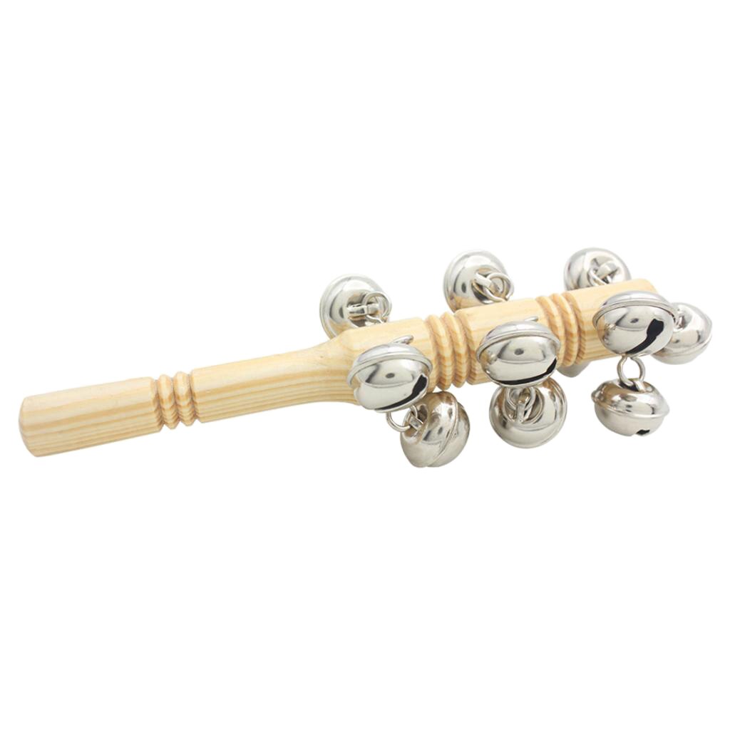 Wooden Handheld Jingle Bells Percussion Baby Musical Shake Toy For