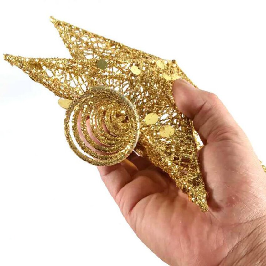 25/20cm Gold Glitter Christmas Tree Top Star Decoration Iron Art Ornaments, 3D Sequins Stars Christmas Tree Topper Decorative