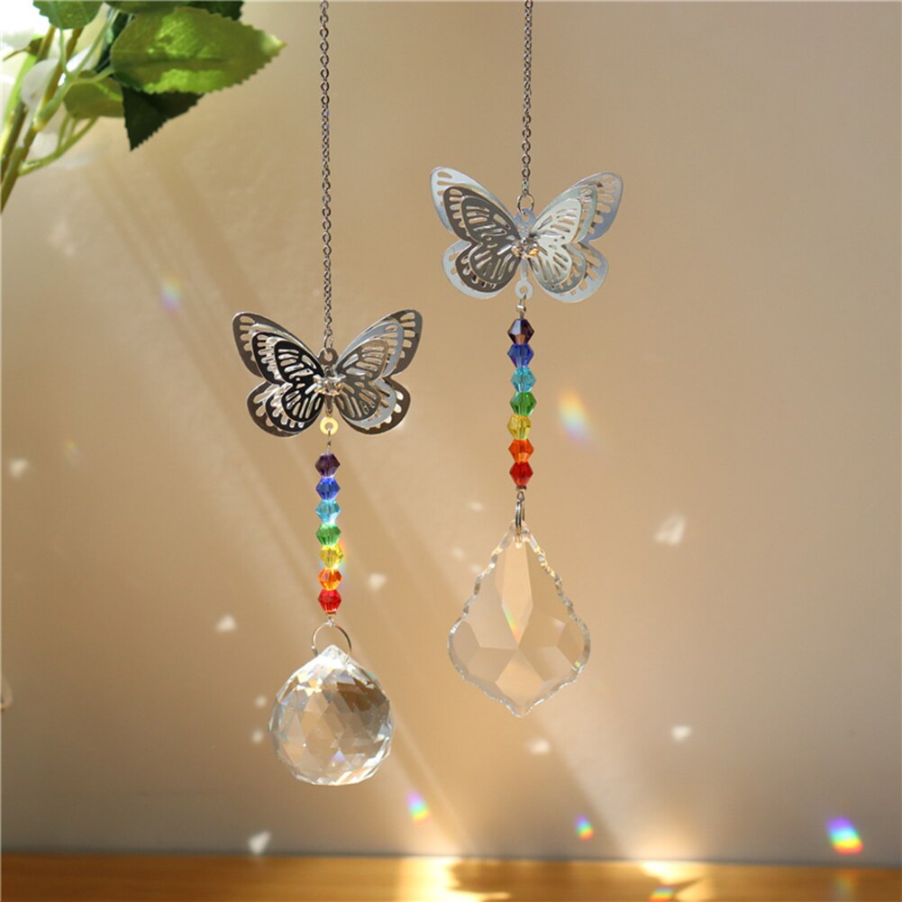 Crystal Prism Pendant Butterfly Wind Chime Summer Rainbow Maker Car Hanging Pendant Garden Window Curtain Decoration Sun Catcher