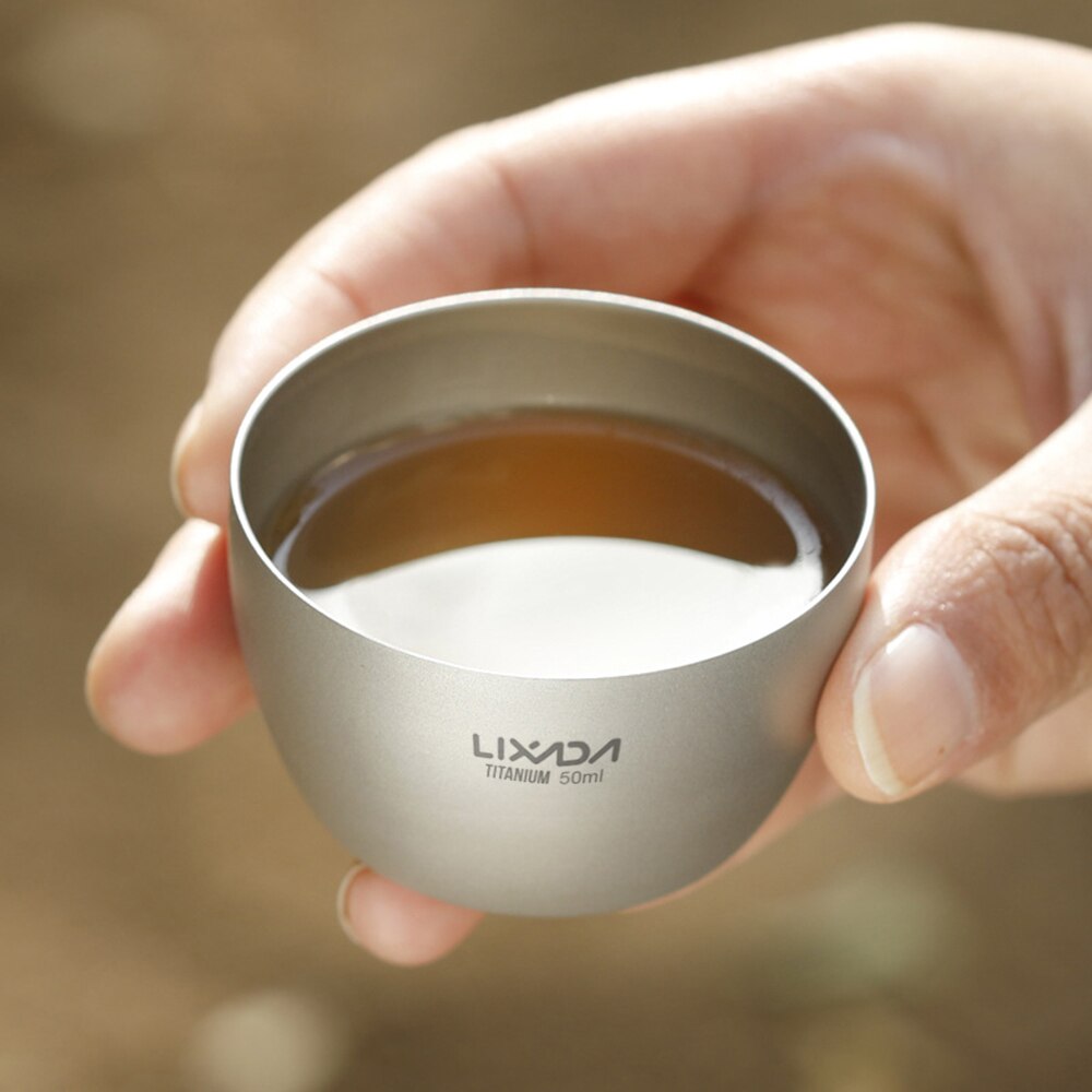 Lixada 1/2 stk 50ml dobbeltvægge titanium mini te kop vandkop hjemmekontor udendørs camping vandreture kaffe te kop krus