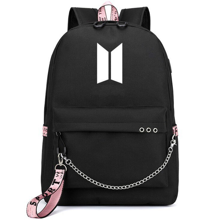 Bangtan niños Rap monstruo JUNG KOOK mochilas JIMIN bolsas de la escuela Mochila bolsas de viaje portátil Mochila con cadena de puerto USB: 6