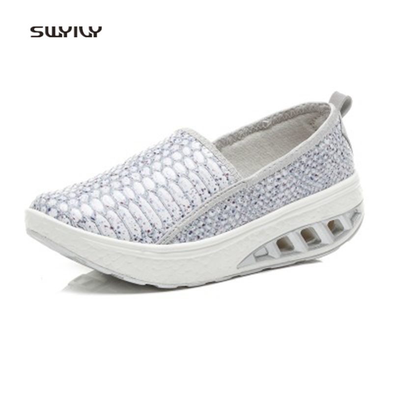 SWYIVY Women Slimming Shoes PU Glossy Wedge Swing Shoes Large Size42 Outdoor Fitness Shoes Lose Weight Lady Toning Shoe