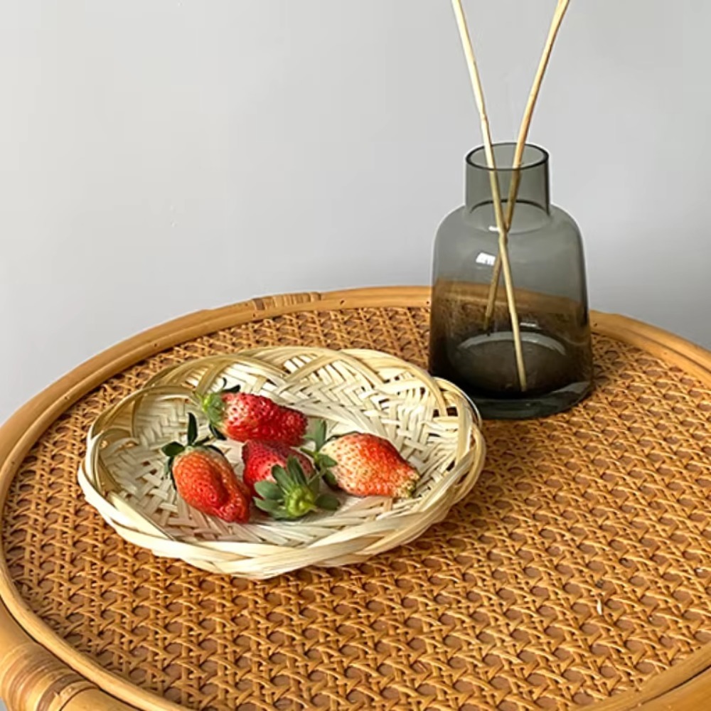 Multifunctioneel handgemaakt bamboe broodbakje geweven ronde dessertbord Japanse retro sushi serveerschaal koffie