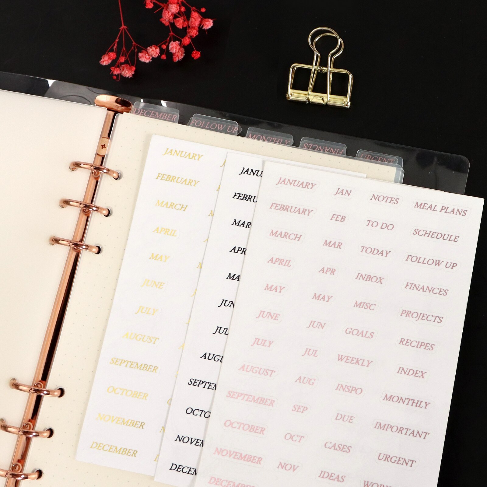 Frosted Top Tab A5 Binder Index Dividers 6 Ring Transparent Planner Journal Notebook Page Separators Index Separator Dashboard