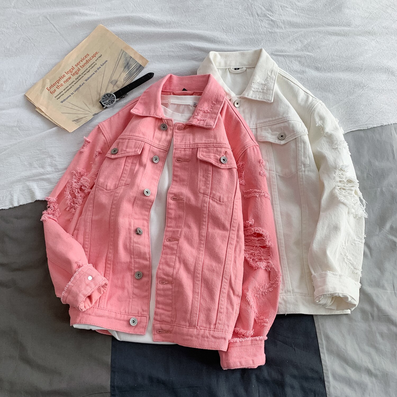 Jaqueta Masculino Spring Denim Jacket Men Turn Down Collar Simple Slim Fit Men Jacket Long Sleeve Hole Jeans Jacket Men