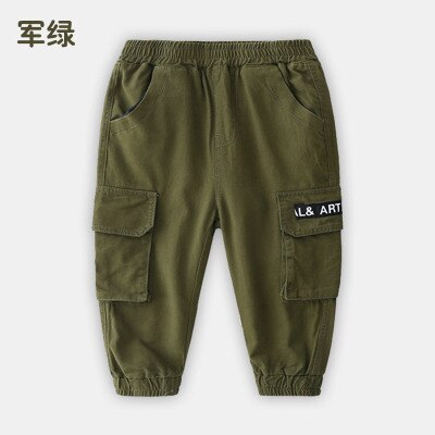 Baby Cargo Pants Spring Kid's Clothes Children's Letter Trousers Big Pocket Elastic Long Pants For Boys 2-7-9-10 Years: green / 8