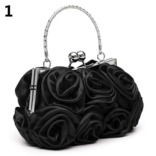 Delle donne di Modo di Rosa Del Modello di Fiore Sacchetto di Frizione Del Partito di Sera Borsa Da Sposa: Black