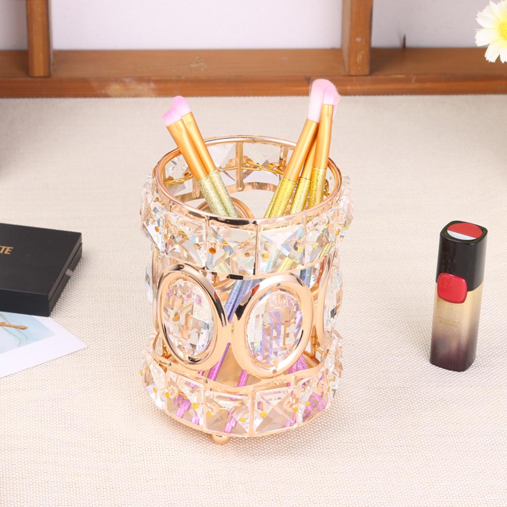 Crystal Makeup Organizer Metal Storage Box European style Eyebrow Pencil Lipstick Holder Makeup Brush Holder Cosmetic Organizer: G  12.5x10x10cm