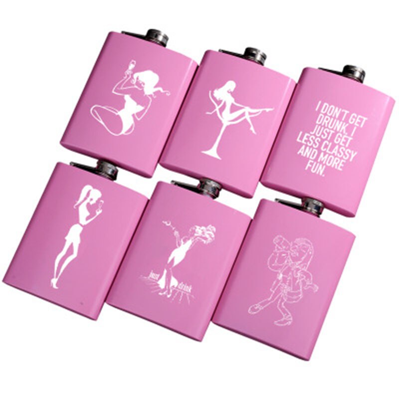 Mini Hip Flask 8oz Pink Alcohol Flask Stainless Steel Bachelorette Party Wedding for Bridesmaids