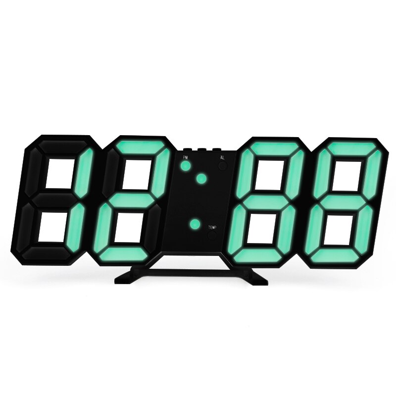 Large 3D Digital Led Alarm Clock Snooze Function Photosensitive Electronic Table Clock With Thermometer Calendar Desk Clocks: black green