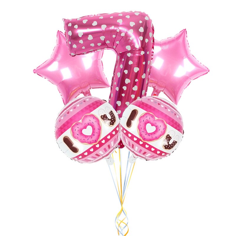 Rosa söt munk tema fest folie ballonger 32 tum nummer ballong barn födelsedagsfest dekorationer tecknad hatt: 7