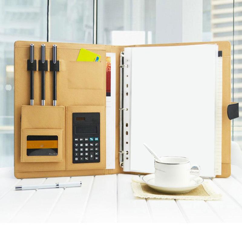 A4 PU Multi-Function Folder Ring Binder Display Notebook Folders With Calculator 8 Packets File Folder Document Bag Organizer