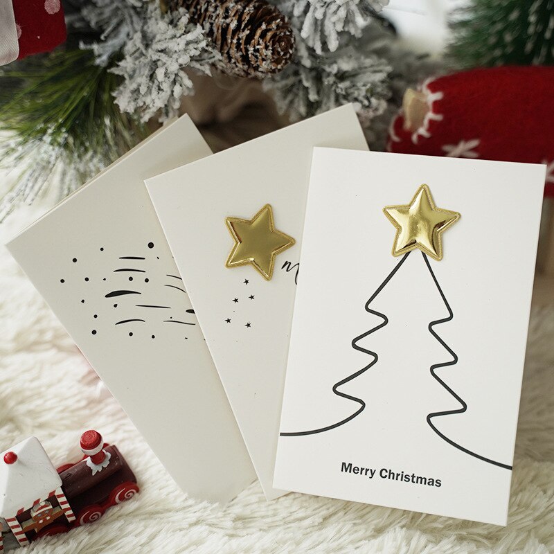 5 pièces étoile de noël décorer pliant Type carte de voeux famille fête Invitations vierge Message cartes nouvel an bénédiction carte