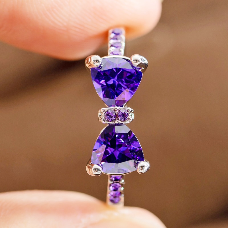 Anillos de boda de circonia púrpura para mujer, sortijas de lazo de cristal de lujo, joyería de compromiso, de para niña