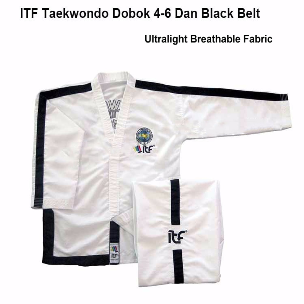 blanc ITF Taekwondo Kimono maître ultra-léger respirant instructeur uniforme Doboks avec broderie Taekwondo costume 1-6 Dan