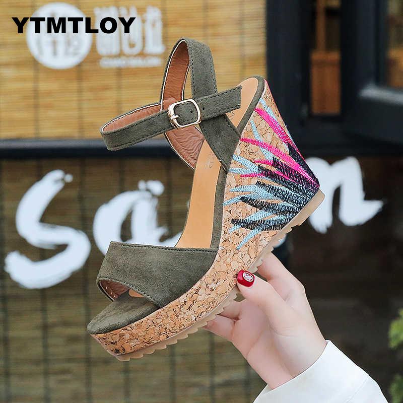 Kvinder sandaler platform wedges sko til hæle sandalias mujer sommer wedge print sommer sko zapatos mujer  t66
