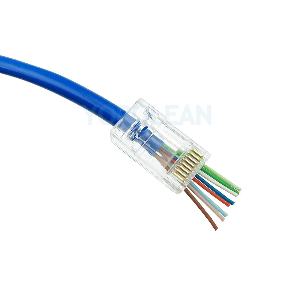 50pcs/Lot RJ45 Cat 5E Cat 6 Network Modular Plug 8P8C CAT5E CAT6 Ethernet Cable Connector Gold Plated Pass Through